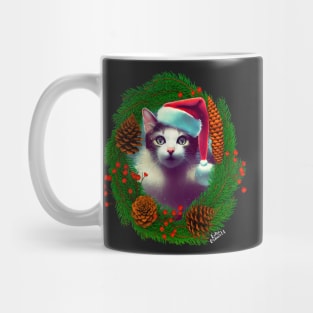 Cat in Christmas wreath Mug